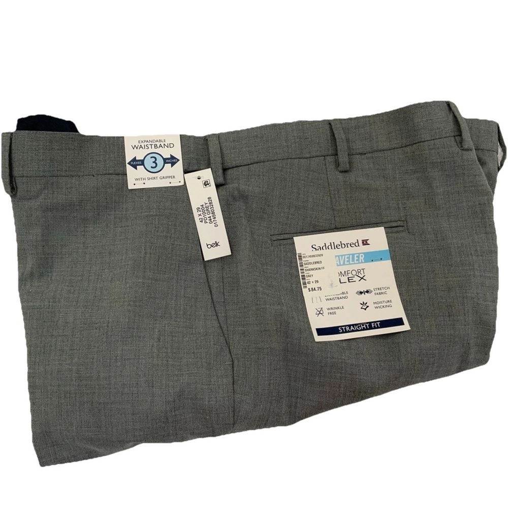 Saddlebred Traveler 42x29 Dress Pants Gray Comfort Flex No Iron Flat Front New
